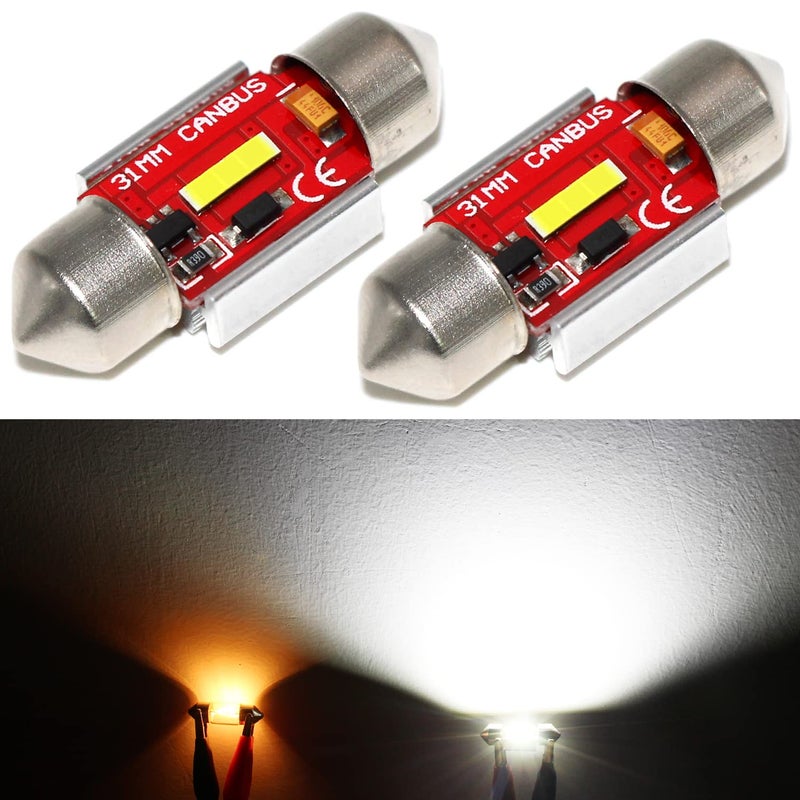 PHINLION 31mm White LED Bulbs, 600 Lumens Extremely Bright Error Free CANBUS 1.25 inch DE3175 DE3022 3175 Festoon Bulb for Interior Map Dome Reading Trunk License Plate Lights, Pack of 2 - Image 1
